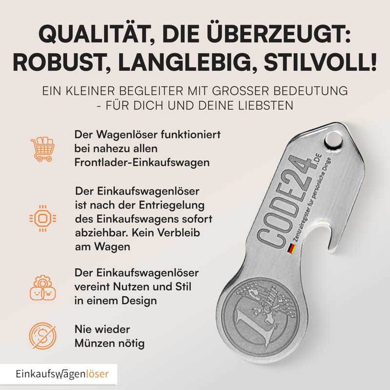 Einkaufswagenlöser ® Code24 Coin F6 / Keyring Shopping Trolley with
