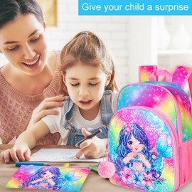 CCJPX 3PCS Cat Backpack for Girls, 16" Kids Bookbag and Lunch Box for Elementary School Toddler Kindergarten Preschool