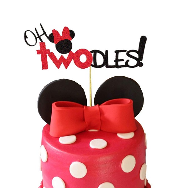 Decoración para tarta de segundo cumpleaños, diseño de Minnie Mouse, Oh Two Dles para fiestas de cumpleaños (rojo)