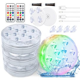 Qoolife Rechargeable Submersible Pool Lights with Remote, Waterproof Underwater Charging Battery Operated Controlled 25 Color Changing LED with Magnet Floating Lights Pool Pond Decoration (4 Pack)