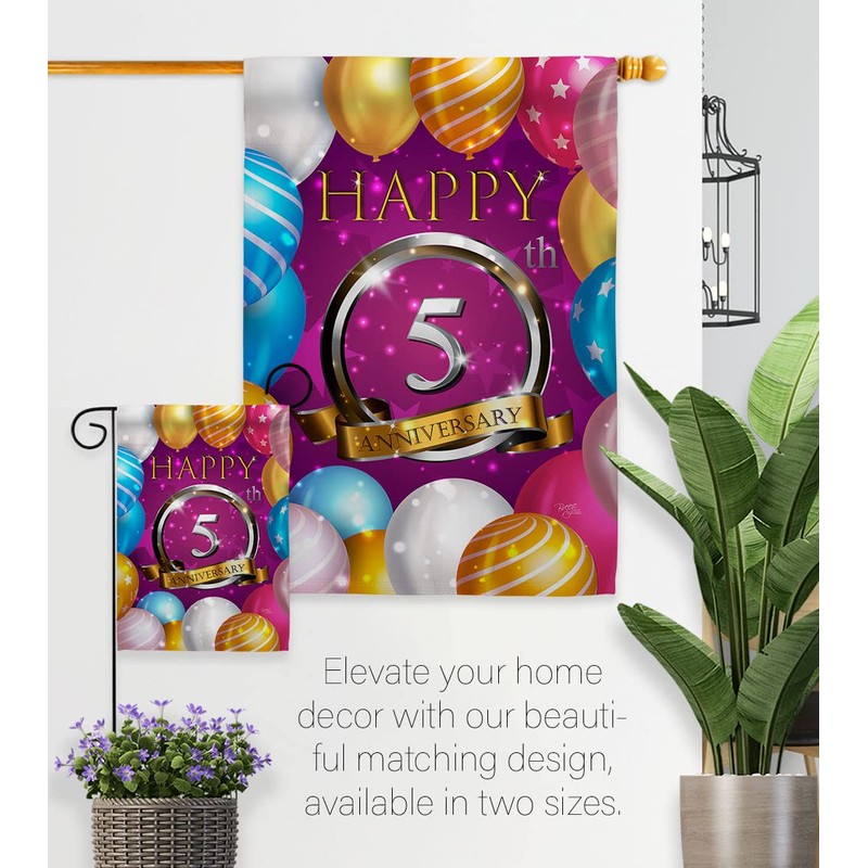 Breeze Decor Happy 5th Anniversary House Flag Set Celebration Couple