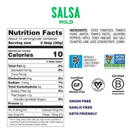 Fody Foods Vegan Mild Salsa | Chunky Tomato Jalapeno Salsa | Low FODMAP Certified | Gut Friendly IBS Friendly Kitchen Staple | Gluten Free Lactose Free Non GMO