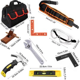 QeeHeng Tool Children for Beginners Learning, Children's Tool Set with Real Hand Tools, DIY Children's Construction Tool Toy Kits Gift with Tool Bag & Tool Belt & Hammer & Hand Saw, 18 Pieces