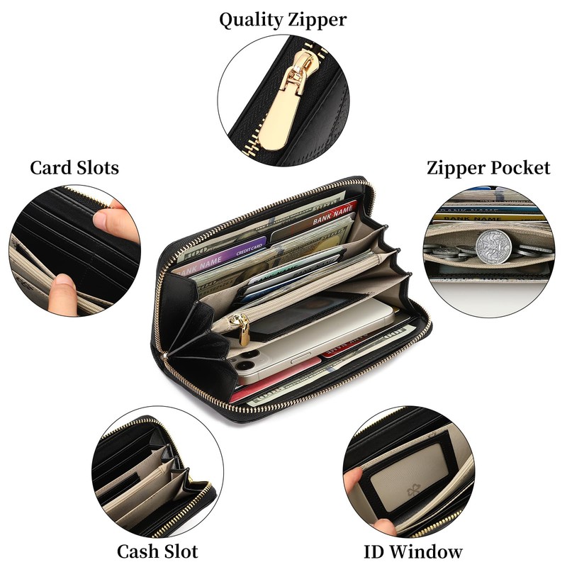 SENDEFN Women's Large Leather Wallet with RFID Protection, Large Capacity