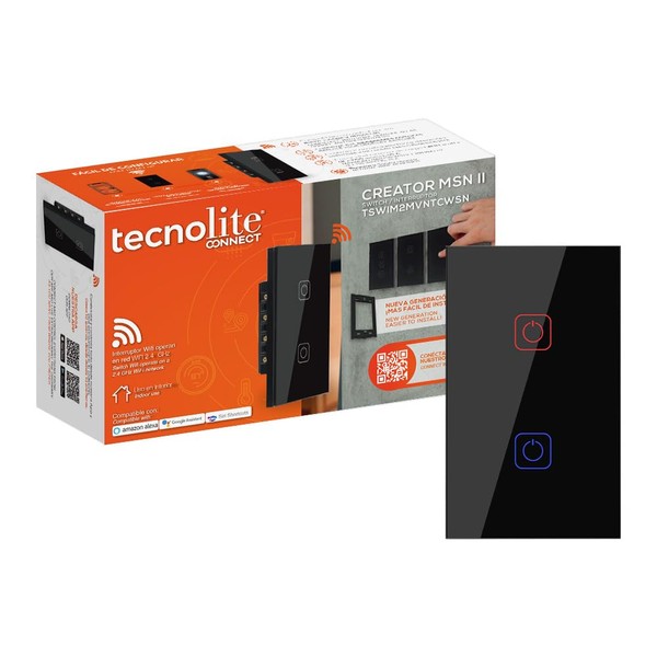 Tecnolite Connect - Apagador Inteligente Táctil WiFi 2 Circuitos, Sin
