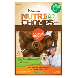NutriChomps Dog Chews, 2.5-inch Knots, Easy to Digest, Rawhide-Free Dog Treats, 8 Count, Real Peanut Butter flavor
