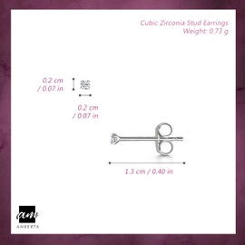 Amberta Women's Small Genuine 925 Sterling Silver Stud Earrings, Pair of Round Brilliant Stud Earrings, Various Models and Sizes, Silver