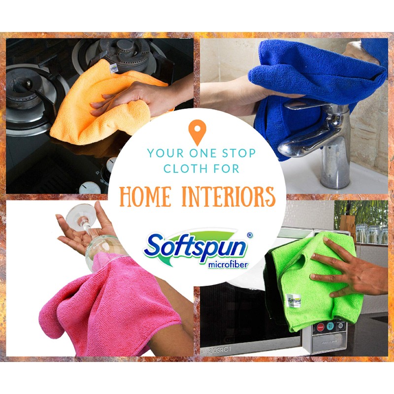 SOFTSPUN Microfiber Cleaning Cloths, 5pcs 40x60cms 340GSM Orange! Highly Absorbent