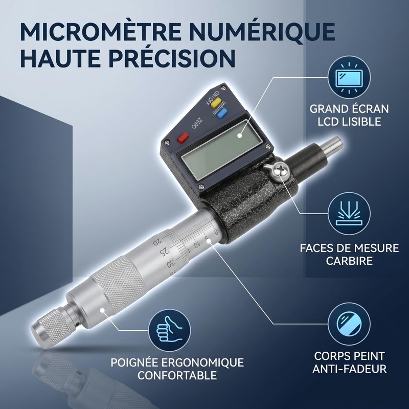 Fafeicy 0-25mm Digital Micrometer Digital Micrometer Head High Precision Carbide