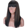 Kalyss Black Brown Highlights Wigs with Hair Bangs for Women