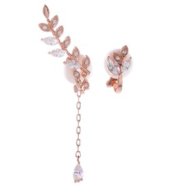 SCIOLTO Women's Leaf Motif Earrings, Binaural Set, Asymmetric, Stylish, Swaying, Cute Jewelry