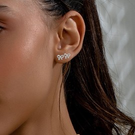Gold Bow Earrings for Women Dainty Ribbon Bow Knot Stud Earrings Cute Small Bow Earromgs Bow Stud Earrings Birthday Party Jewelry Gift for Women (sliver)