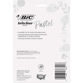 BIC Bright Liner Grip Pastel Highlighter Set Chisel Tips 6 Pack in Assorted Colors Bullet Journal 6 Pink / BIC 브라이트 라이너 그립 파스텔 형광펜 세트 끌 팁 다양한 색상의 6팩 총알 일지용 6 Pink