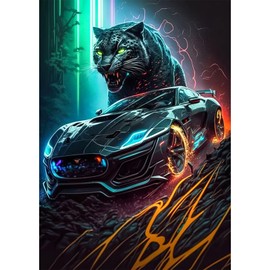 QENSPE 5D Diamond Painting Kits for Adults, Leopard Diamond Art Kits Full Drill Sports Car Diamond Dots Kit for Beginners, DIY Crystal Picture Art for Home Wall Decor 30x40cm / 12x16 inch