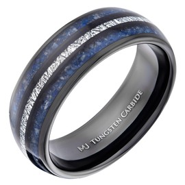 MJ Metals Jewelry Tungsten Carbide 8mm Wedding Band Black Plated Finish with Lapis Lazuli and Faux Meteorite Inlay COMFORT FIT Ring Size 9