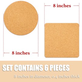 Cork Trivets for Hot Dishes, Pots and Pans, Pot Holders for Kitchen, 8 Inches 6 Pack Hot Pads, Thick Heat Resistant Mats Protect Countertop, Coaster Trivet Home Essentials, Rustic Farmhouse Decor