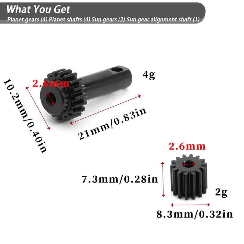 Differential Gear Set - Hardened Steel Planet/Sun Gear Kit for