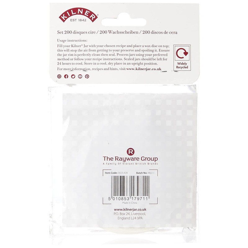 Kilner Pack of 200 Preservation Wax Discs, White