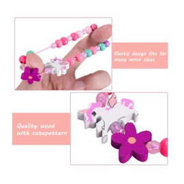 SUNSK Princess Necklace Bracelets Sets Colourful Wooden Jewellery Beads Wooden Chain Bead Necklace with Wooden Beads Little Girls Gifts 6 Pieces (Unicorn, Fox, Owl)