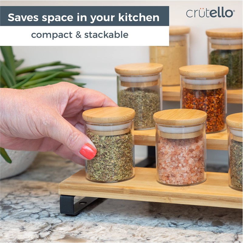 Crutello 20 Pack 2.5 Oz Mini Spice Jars with Bamboo