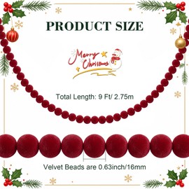 Knitgrip 9 ft Christmas Bead Garland Velvet Decoration, Wine Red, Bead