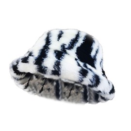 Fuzzy Faux Fur Bucket Hat for Men Women, Vintage 1920'S Cloche Hats Bowler Hat Winter Warm Driving Cycling Camping Fisherman Cap Travel Fishing Headwear Head Warmer