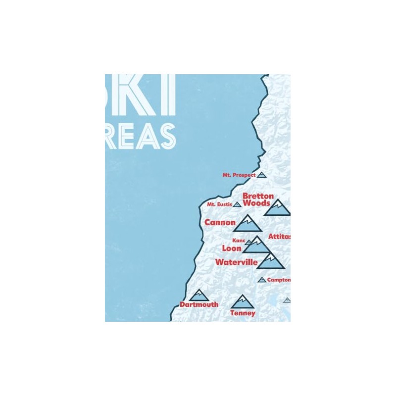New Hampshire Ski Resorts Map 18x24 Poster (White & Light