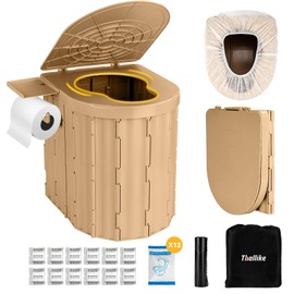 Thallike Portable Toilet, Upgraded Extra Large Camping Toilet for Adults with Lid, Folding Toilet with Removable Paper Holder, Travel Portable Potty for Camping, Hiking, Roadtrip, Tent, Truck Drivers