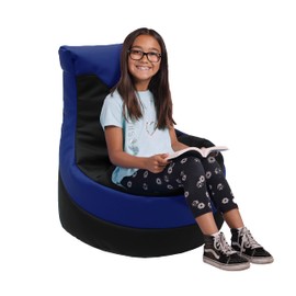 Factory Direct Partners SoftScape Little Gamer Bean Bag Chair for Kids, Comfy Bean-Filled Flexible Floor Seat for Reading, Gaming, Sitting in Playroom, Rec Room or Classroom - Black/Blue, 14453-BKBL