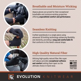 Evolution Knitwear Alpaca Knit Gloves - Super Soft Baby Alpaca - Made in The USA - Large - Black
