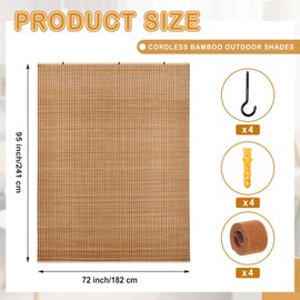 72" W x 95" H Cordless Bamboo Blinds Porch Patio Shades Outdoor Roll-up Blind Natural Privacy Screen Roman Shades for Patio, Garden, Pergola, Porch