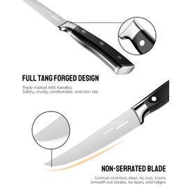 OAKSWARE Steak Knives Set of 8, Non Serrated Steak Knives with Block, 5 inch German Stainless Steel Straight Edge Steak knife with Full Tang Handle, Rust Resistant ＆ Easy to Maintain