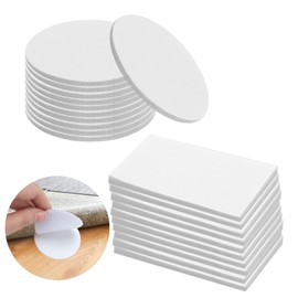 Teuena 20 Pairs Rug Gripper, Carpet Grippers for Rugs on Top of Carpet, Hook and Loop Rug Pads Reusable, Carpet Stickers for Rugs, Anti Slip for Laminate Floor and Wooden Floors-Square Round - White