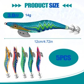 5pcs Squid Jig Luminous Fishing Lures,Saltwater Glow Squid Jigs Hooks Hard Fishing UV Shrimp Baits Fluorescent Fake Prawn Lure Sleeve Octopus Cuttlefish Sea Fishing Lures Kit size:3.0