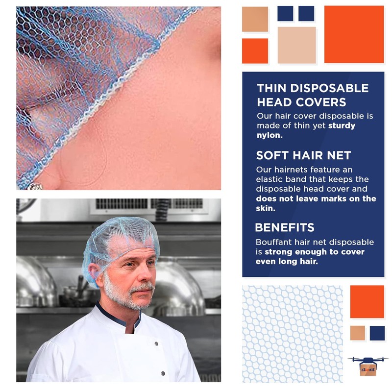 Amazing Supply 1000 Pack Blue Disposable Nylon Hair Nets 24"