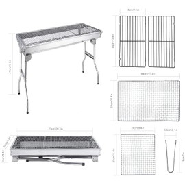 Charcoal Grill, Barbecue Grill Stainless Steel BBQ Smoker Barbecue Folding Portable for Outdoor Cooking Camping Hiking Picnics Backpacking Large
