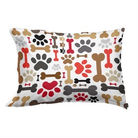 Acptolen Paws Bones Pillow Case Dogs Pet Animal Footprint Pillow Cover Pillow Sham Soft Breathable Queen for Bed Sofa Standard Size 20x26 Inches