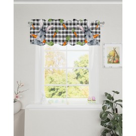 Easter Valances for Windows Bunny Rabbit Carrot Kitchen Curtain Valances Black Buffalo Plaid Window Treatment Short Topper Curtains For Easter Day Spring Party Kitchen Dining Decoration 54x18 Inch