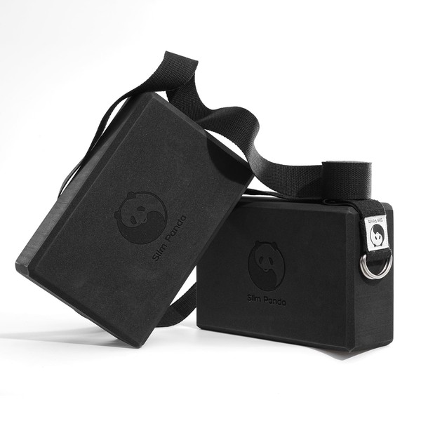 Slim Panda Yoga Block with Strap Set, 2 Pack Sturdy