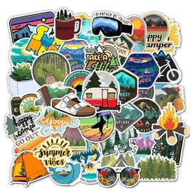 MUSHI 100 Stickers y pegatinas de SENDERISMO con diseños Únicos para Electrónicos, Laptops, Termos, Celulares, Guitarras, Patinetas, etc. Calcomanias Decorativas (CAMPING, Paquete con 100)