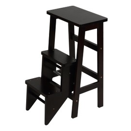 Cortesi Home Druzi Barstool, Stepstool, Ladder, Dark Walnut Finish