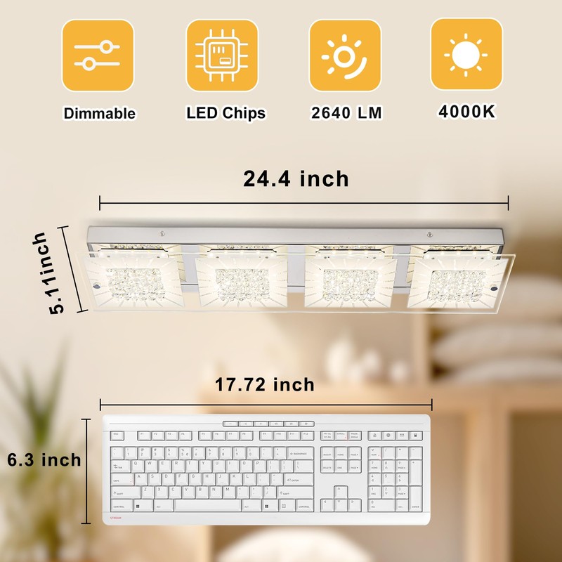 Auffel Flush Mount Ceiling Light Crystal Ceiling Light Fixture 24IN