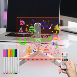 Laysinly Dry Eraser Message Writing Planning board Light up Stand, 15 * 15 CM 7 Color Change remote control Dimming Glow LED Memo board, 7 color marker(S)