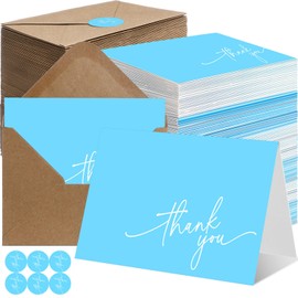 Gueevin 200 Pcs Thank You Cards with Kraft Envelopes and Stickers Bulk, 3.5 x 5 Inch Classy Blank Thank You Notes for Wedding, Business, Graduation, Baby Shower, Bridal Shower, Funeral (Light Blue)