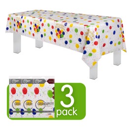 Grandipity Happy Birthday 3 Pack Premium Disposable Plastic Picnic Tablecloth 54 Inch. x 108 Inch. Decorative Rectangle Table Cover