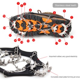 Vdealen Crampons for Shoes, 19 Teeth Stainless Steel Anti-Slip Traction Ice Cleats, Slip-Resistant Snow Ice Spikes,Crampons,Ice Snow Grips for Walking on Ice Snow