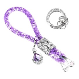 KANDUJIMU Bling Car Keychain, Glitter Crystal Keychain Ring Strap with D-Ring, Vehicle Key Decor Accessories for Women and Girls (Purple)