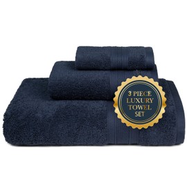 TRIDENT Soft & Plush Luxury Towel Set, 100% Cotton, 1 Bath Towel, 1 Hand Towel, 1 Washcloth, Highly Absorbent Towels for Bathroom, 3 Pieces Royal Navy Blue Towel Set