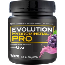 EVOLUTION, Electrolitos, Bebida Hidratante en Polvo, Hydromineral Pro, 5 Electrolitos, Sugar Free, Zero Carb, Sabor Uva, 60 Porciones, 300 g