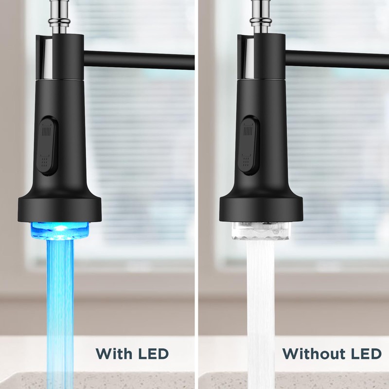 FORIOUS LED Kitchen Faucet with Pull Down Sprayer Black, Modern